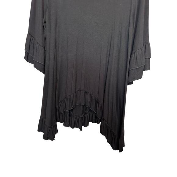 Honeyme Oversized Tunic Ruffle Hem Bohemian Black Top Size Small - Picture 4 of 7